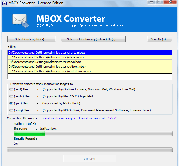 Click to view Extract MBOX to PST 6.5 screenshot