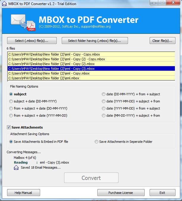 Click to view MBOX File to PDF File Converter 2.0 screenshot